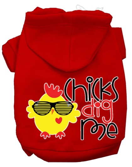 Chicks Dig Me Screen Print Dog Hoodie Red L