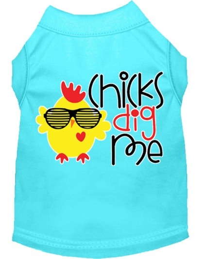 Chicks Dig Me Screen Print Dog Shirt Aqua Lg