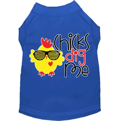 Chicks Dig Me Screen Print Dog Shirt Blue Lg