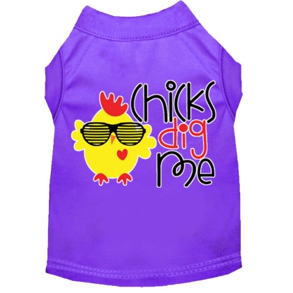 Chicks Dig Me Screen Print Dog Shirt Purple Lg