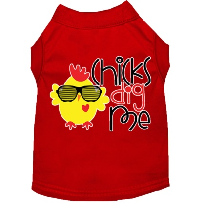 Chicks Dig Me Screen Print Dog Shirt Red Lg