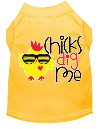 Chicks Dig Me Screen Print Dog Shirt Yellow Lg