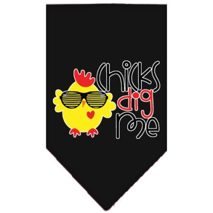 Chicks Dig Me Screen Print Pet Bandana Black Large