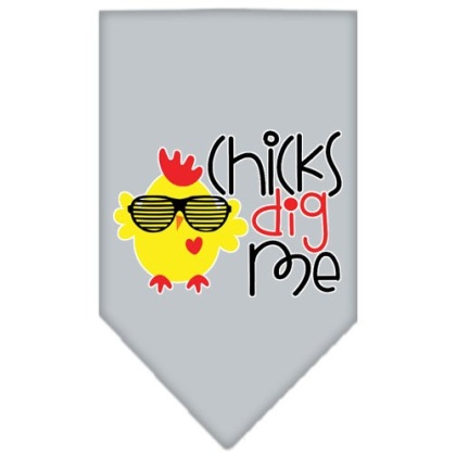 Chicks Dig Me Screen Print Pet Bandana Grey Large