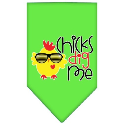 Chicks Dig Me Screen Print Pet Bandana Lime Green Large