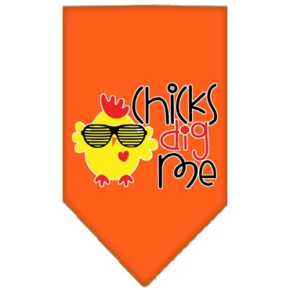 Chicks Dig Me Screen Print Pet Bandana Orange Large