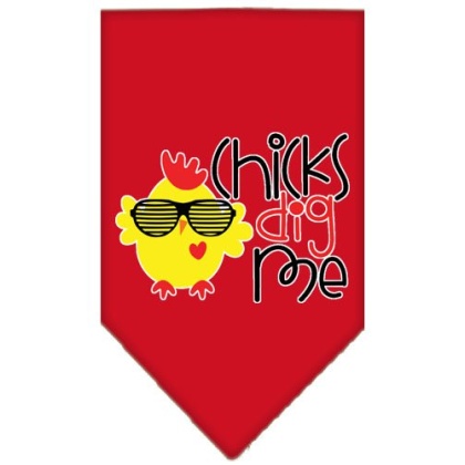 Chicks Dig Me Screen Print Pet Bandana Red Large