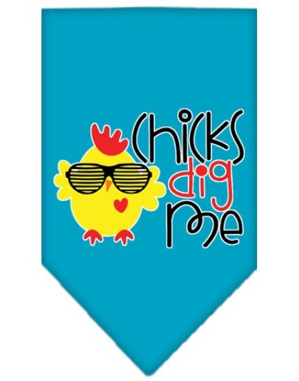 Chicks Dig Me Screen Print Pet Bandana Turquoise Large