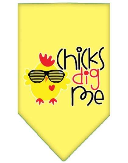 Chicks Dig Me Screen Print Pet Bandana Yellow Large