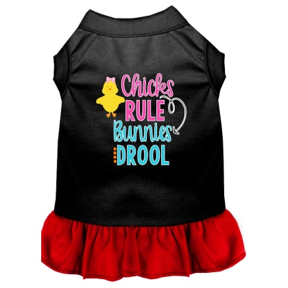 Chicks Rule Screen Print Dog Dress Black with Red Lg