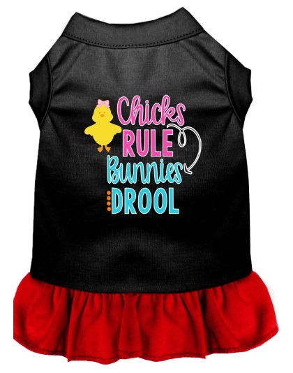 Chicks Rule Screen Print Dog Dress Black with Red Lg