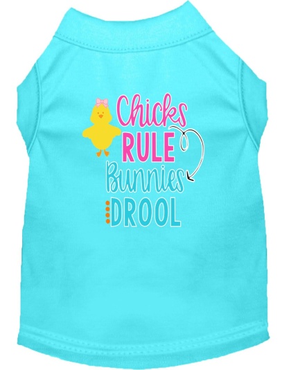 Chicks Rule Screen Print Dog Shirt Aqua Lg