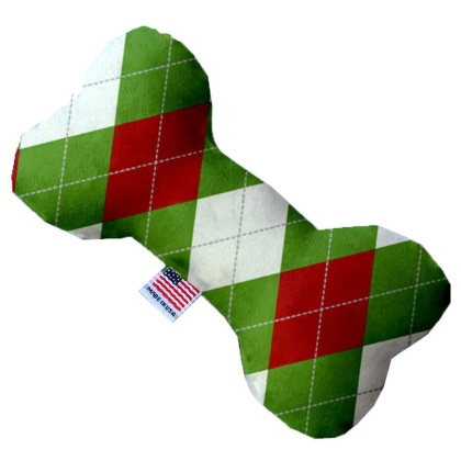 Christmas Argyle 10 Inch Canvas Bone Dog Toy