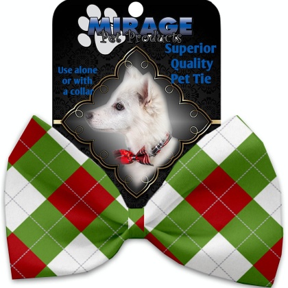 Christmas Argyle Pet Bow Tie Collar Accessory with Velcro