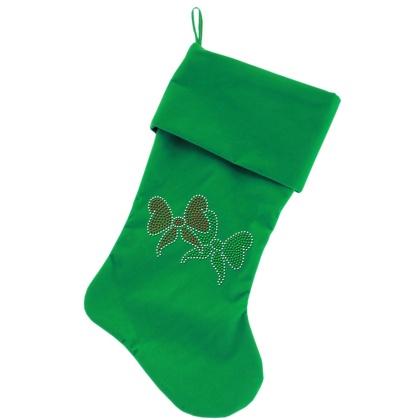 Christmas Bows Rhinestone 18 Inch Velvet Christmas Stocking Green