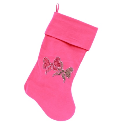 Christmas Bows Rhinestone 18 Inch Velvet Christmas Stocking Pink