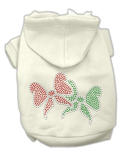 Christmas Bows Rhinestone Hoodie Cream L