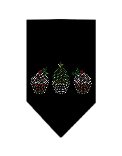 Christmas Cupcakes Rhinestone Bandana Black Large