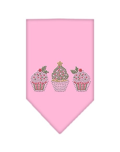 Christmas Cupcakes Rhinestone Bandana Light Pink Large