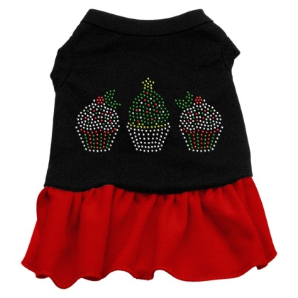 Christmas Cupcakes Rhinestone Dress Black with Red Lg