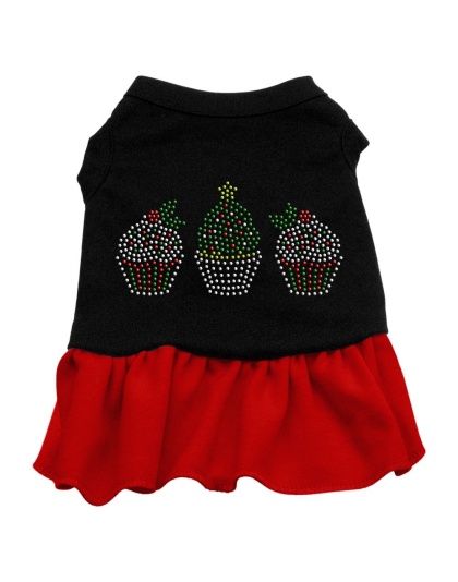 Christmas Cupcakes Rhinestone Dress Black with Red Lg