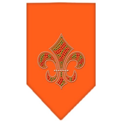 Christmas Fleur De Lis Rhinestone Bandana Orange Large