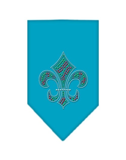 Christmas Fleur De Lis Rhinestone Bandana Turquoise Large