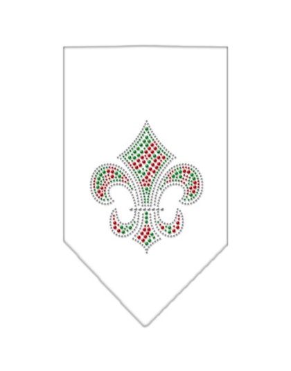 Christmas Fleur De Lis Rhinestone Bandana White Large