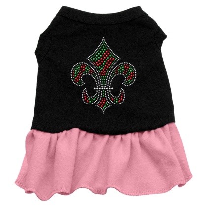 Christmas Fleur De Lis Rhinestone Dress Black with Pink Lg