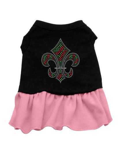 Christmas Fleur De Lis Rhinestone Dress Black with Pink Lg