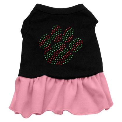 Christmas Paw Rhinestone Dress Black with Pink Lg