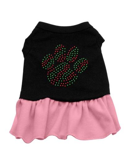 Christmas Paw Rhinestone Dress Black with Pink Lg