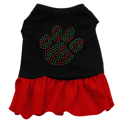 Christmas Paw Rhinestone Dress Black with Red Lg