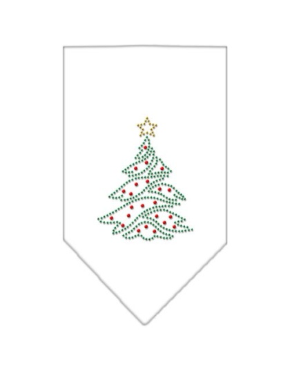 Christmas Tree Rhinestone Bandana White Large