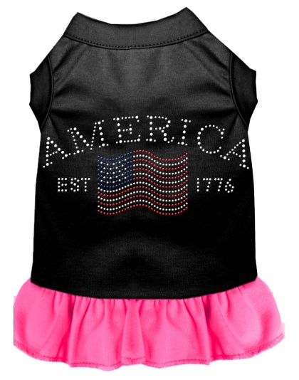 Classic America Rhinestone Dress Black with Bright Pink Lg