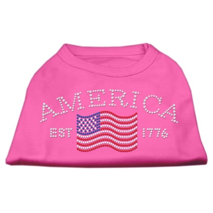 Classic American Rhinestone Shirts Bright Pink L