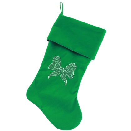 Clear Bow Rhinestone 18 inch Velvet Christmas Stocking Green