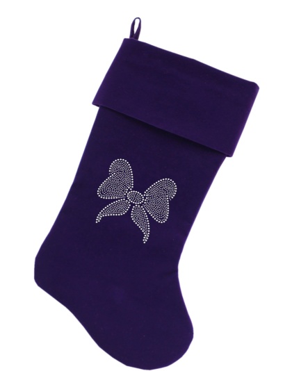 Clear Bow Rhinestone 18 inch Velvet Christmas Stocking Purple