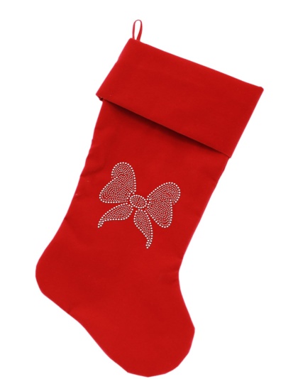 Clear Bow Rhinestone 18 inch Velvet Christmas Stocking Red