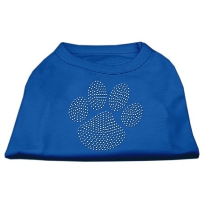 Clear Rhinestone Paw Shirts Blue Lg