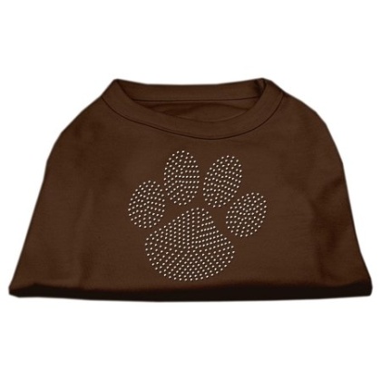 Clear Rhinestone Paw Shirts Brown Lg