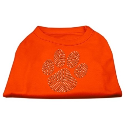 Clear Rhinestone Paw Shirts Orange Lg