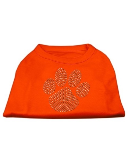 Clear Rhinestone Paw Shirts Orange Lg