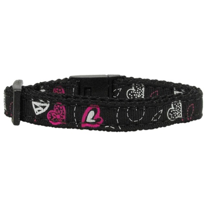 Crazy Hearts Nylon Collars Black Cat Safety