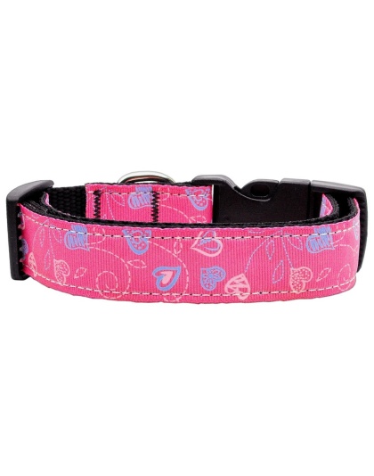 Crazy Hearts Nylon Collars Bright Pink Large