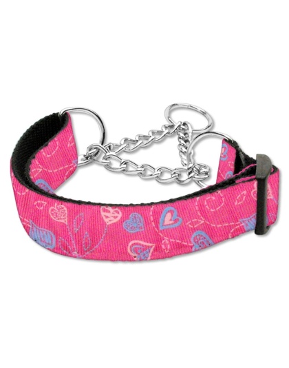 Crazy Hearts Nylon Collars Martingale Bright Pink Large