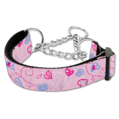 Crazy Hearts Nylon Collars Martingale Light Pink Large