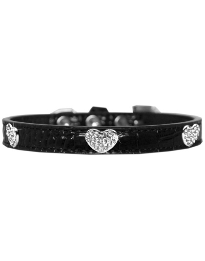 Croc Crystal Heart Dog Collar Black Size 10