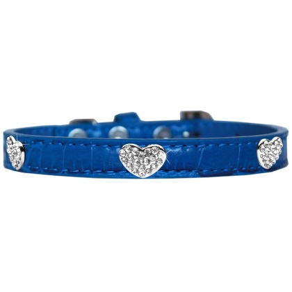 Croc Crystal Heart Dog Collar Blue Size 10