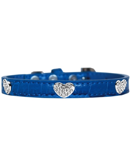 Croc Crystal Heart Dog Collar Blue Size 10